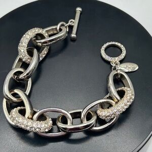 Chunky Silver Bracelet with Crystal Accents